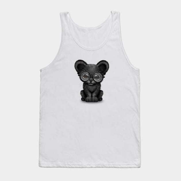 Cute Baby Black Panther Cub Wearing Glasses Tank Top by jeffbartels